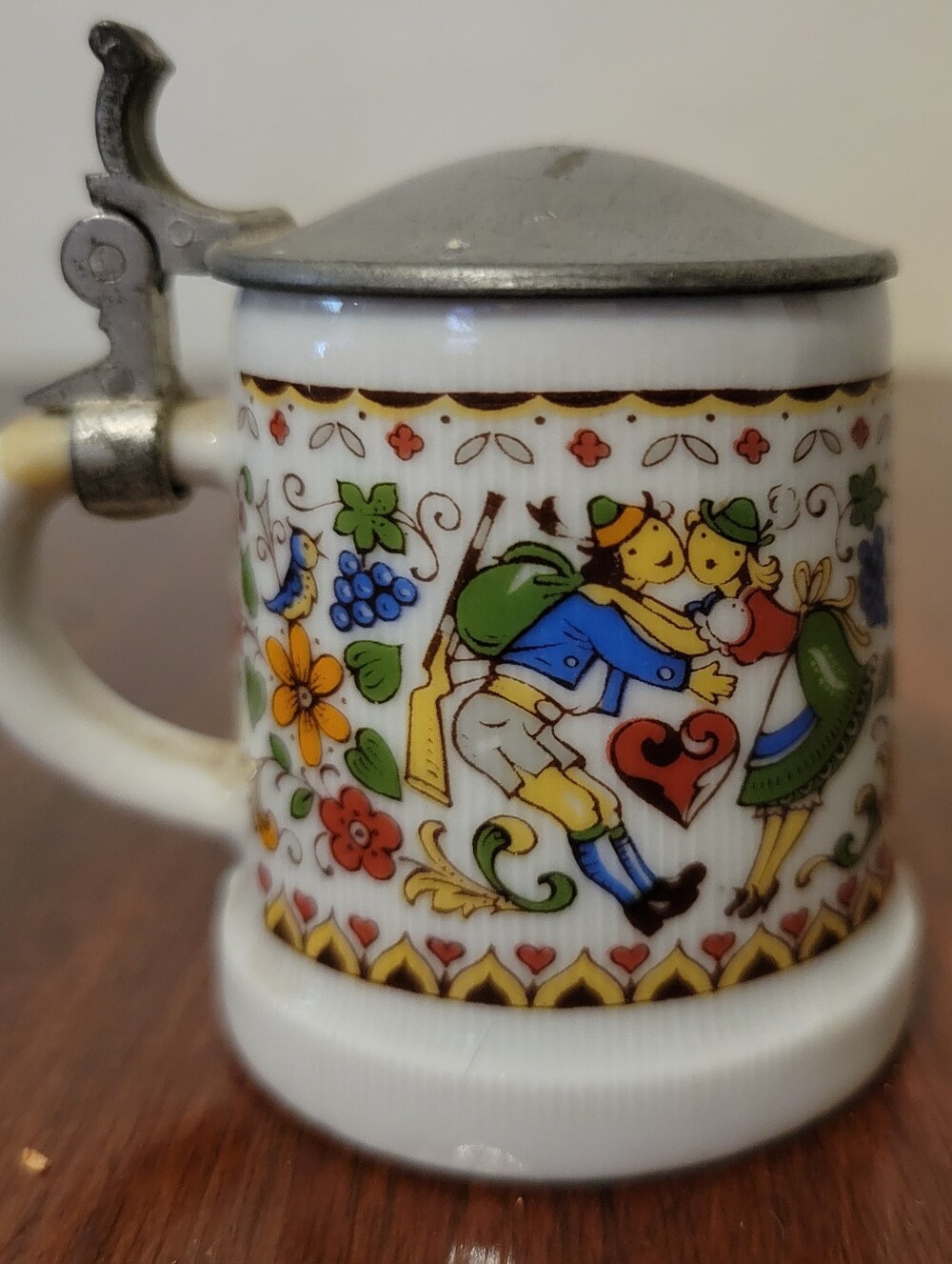 Ceramic Mini Stein with Colorful Folk Dance Motif - White